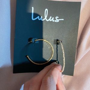 Lulus Gold hoop earrings with diamond rhinestones | NEVER WORN